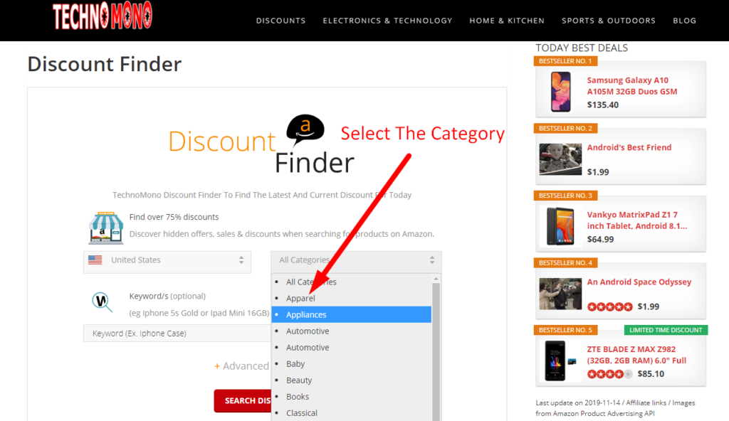 Technomono Discount Finder Step one