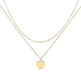 Mevecco Gold Layered Necklace,14K Gold Disc/Circle Bead...