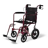 Medline Lightweight Transport Wheelchair with Handbrakes,...